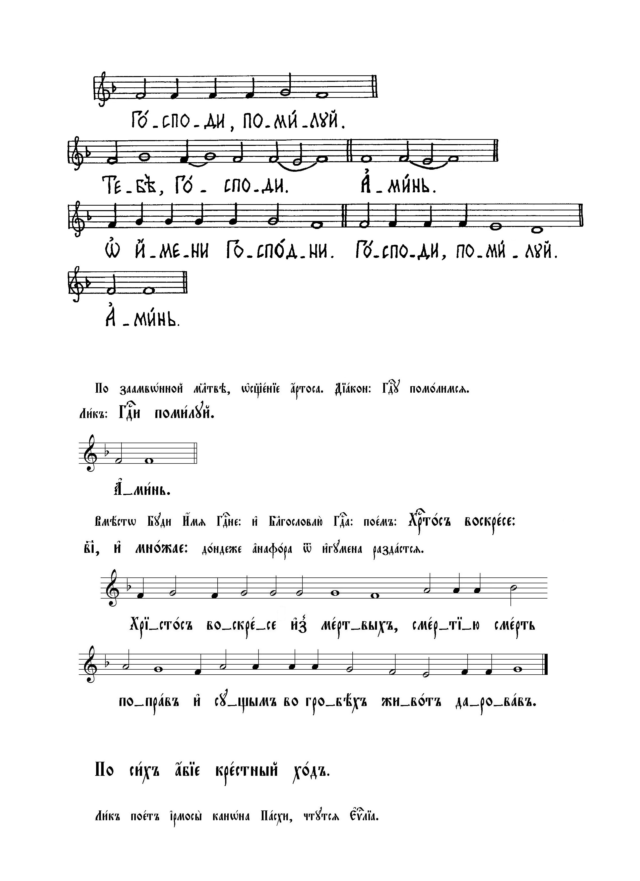 74. Ектения малая (знам). Освящение артоса. Тропарь Христос воскресе, глас 5 (знам)